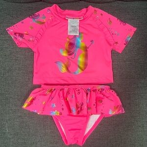 Bright Pink Kids Two Piece Swimsuit with Mermaid Print